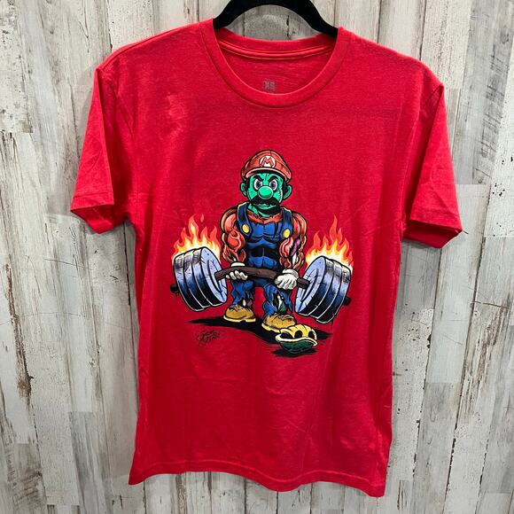 Superfresh Mario Deadlift Graphic Gym Tshirt Red Mens XS Limited Edition - Picture 1 of 5